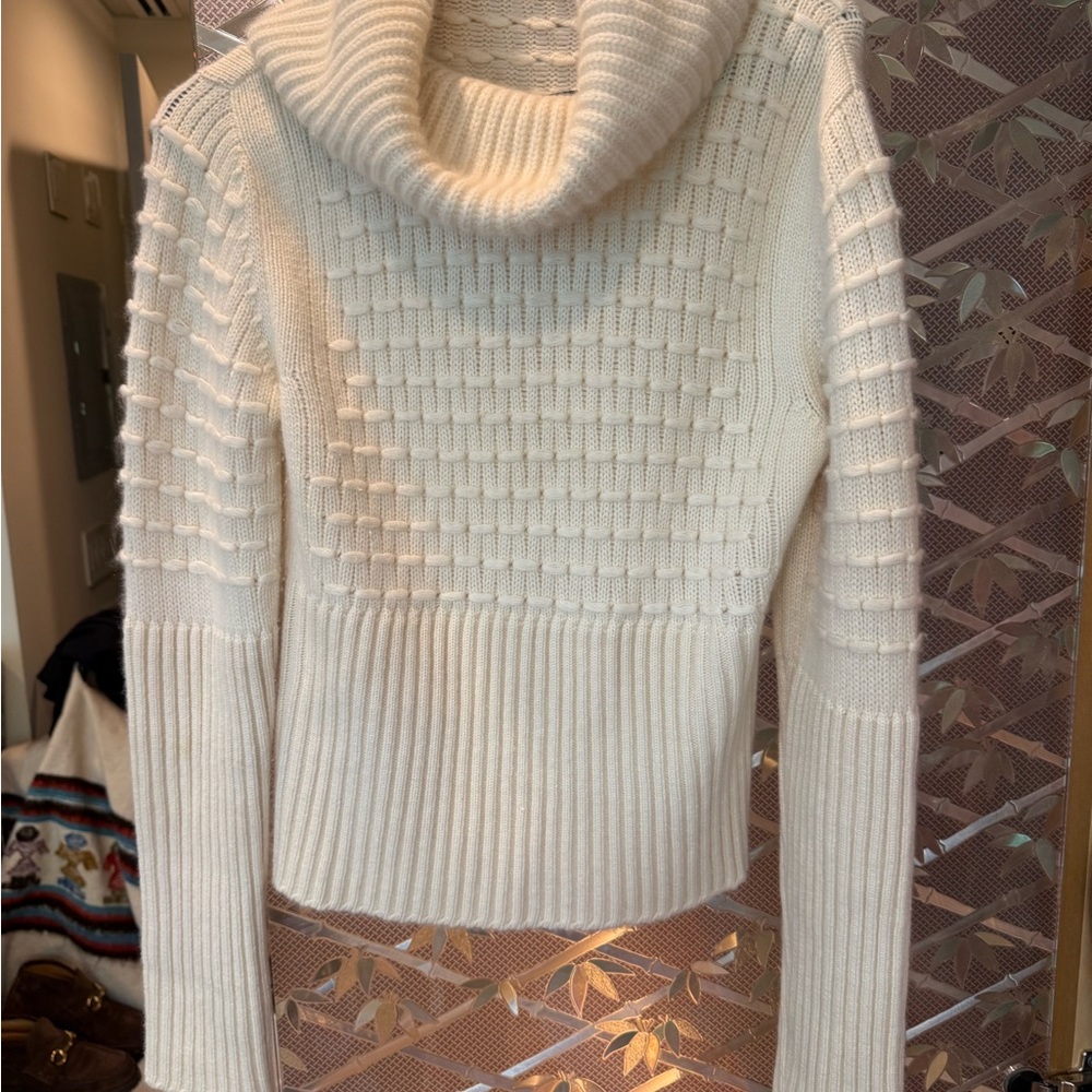 Valentino White Chunky Turtleneck Sweater with Textured Design